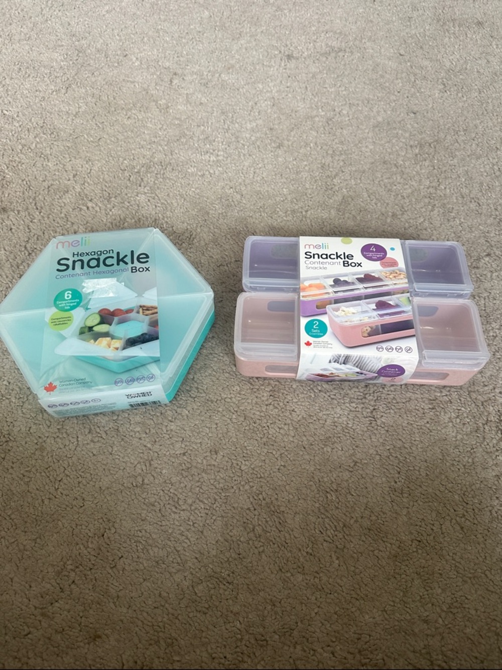 meli Snackle Food Storage Boxes - Teal Hexagon & Pink Rectangle Set